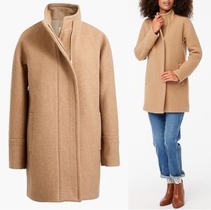 J. Crew NEW City Coat Wool Blend Zip Front Jacket in Camel Brown Tan